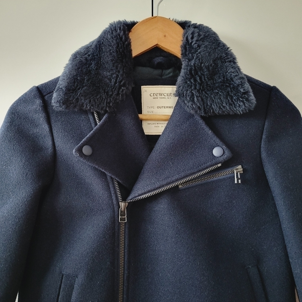 J. Crew Crewcuts Girl's Navy Wool Moto Jacket - Picture 3 of 9